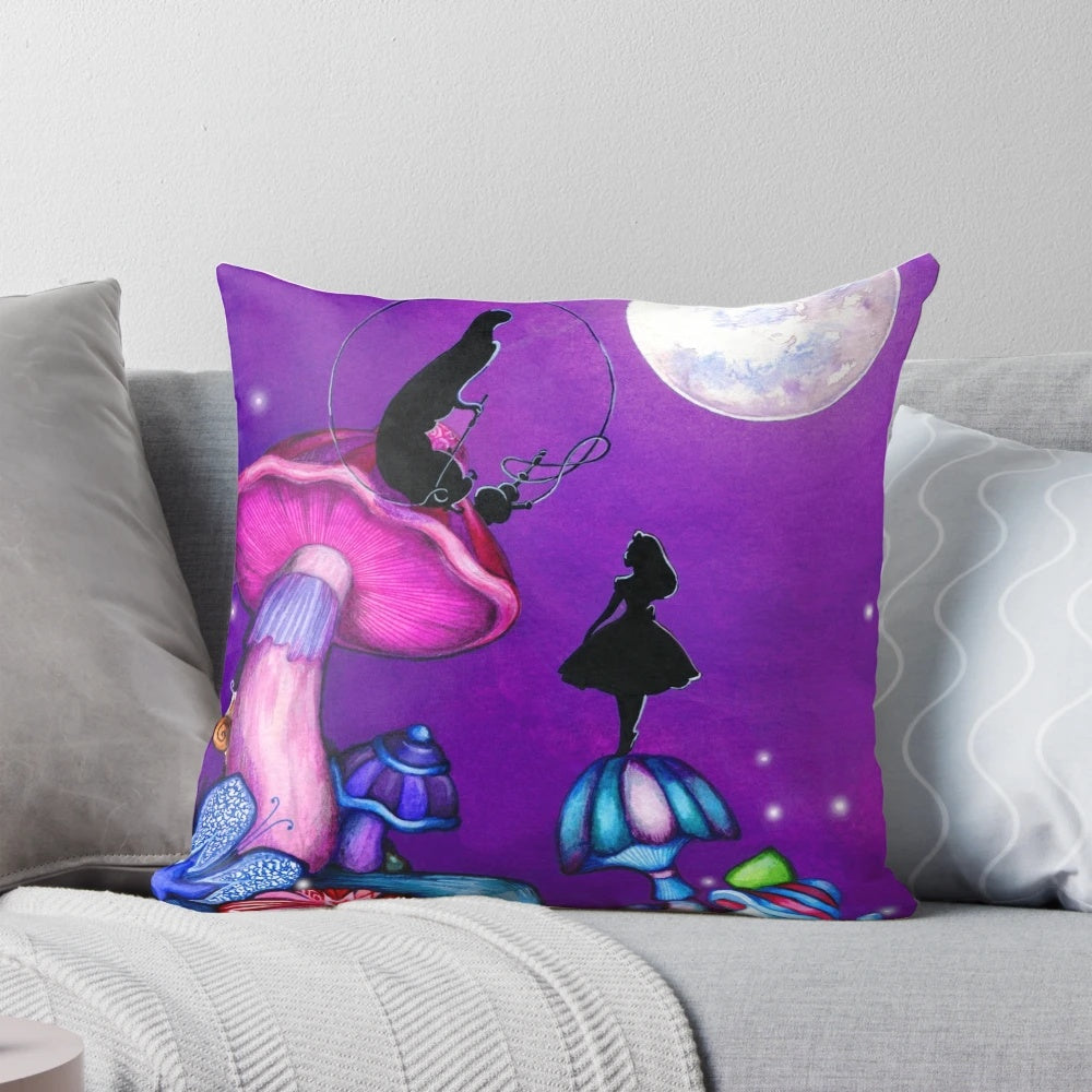 Alice in Wonderland and Caterpillar Pillow featuring the iconic Cheshire Cat from the classic Disney tale