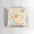 Alice in Wonderland-inspired floral decorative pillow featuring vibrant flowers and whimsical designs