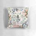 Vintage-style Alice in Wonderland collage artwork on a plush pillow