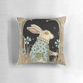 Decorative pillow featuring the white rabbit from the classic "Alice in Wonderland" tale