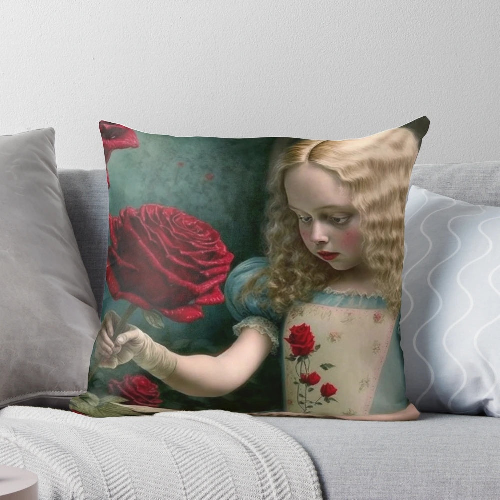 Decorative pillow featuring the iconic characters from Alice in Wonderland