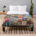 Alice in Wonderland themed plush blanket with Cheshire cat and queen of hearts characters