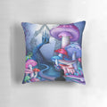 Watercolor painting of Alice in Wonderland silhouette with mushrooms and purple and blue tones