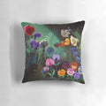 Whimsical Alice in Wonderland-themed decorative throw pillow with floral design