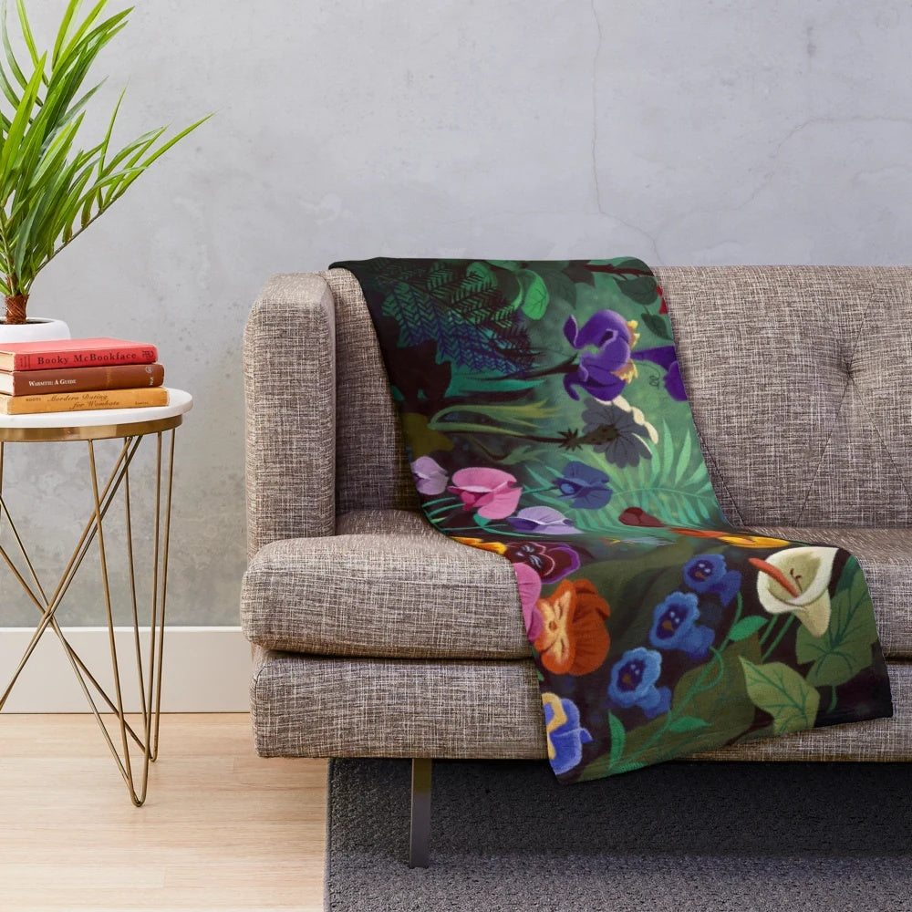 Soft and plush alice-themed blanket with floral design