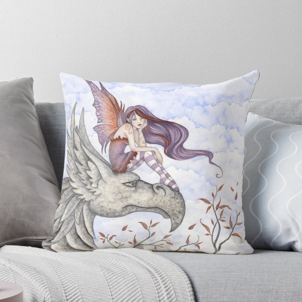 Gryphons Perch Pillow featuring a magical fantasy art design by artist Amy Brown