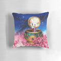 Soft, plush pillow featuring a watercolor design of the Anastasia music box from the beloved movie and musical