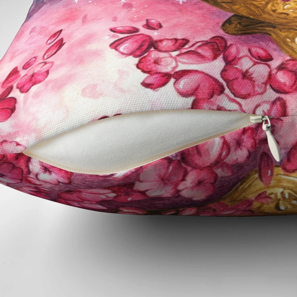 Soft, plush pillow featuring a watercolor design of the Anastasia music box from the beloved movie and musical