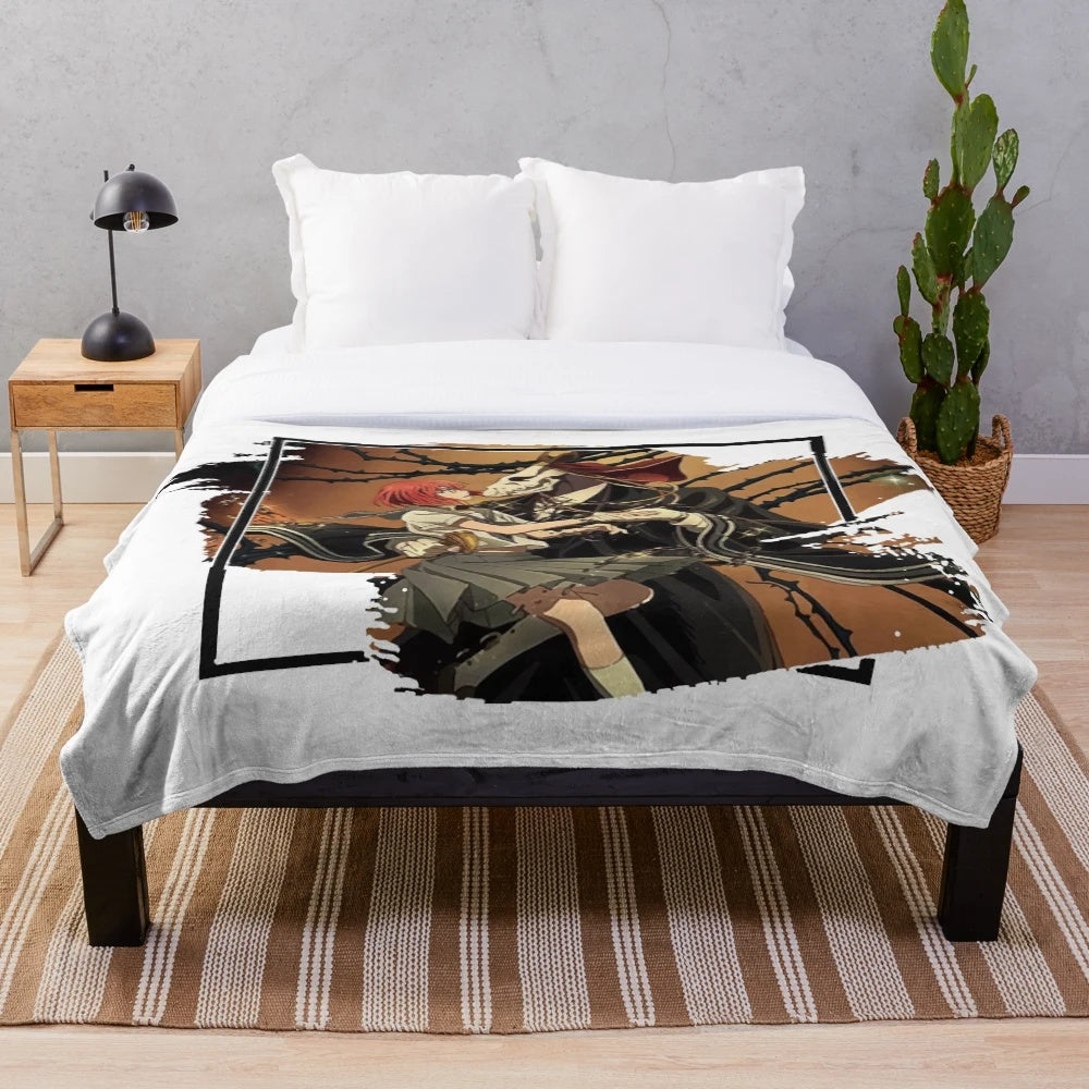 Plush blanket featuring a fantasy couple in magical setting