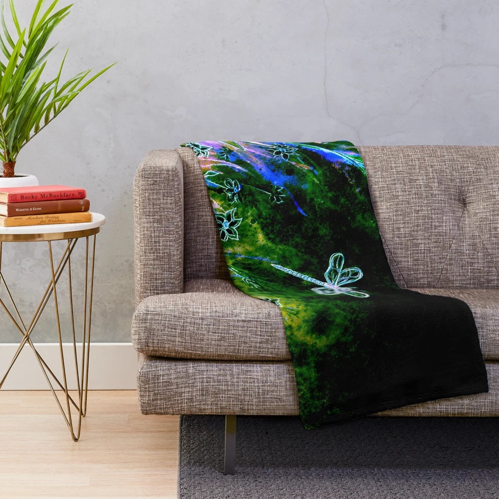 Angel Dragonfly Plush Blanket with Floral and Nature Motifs