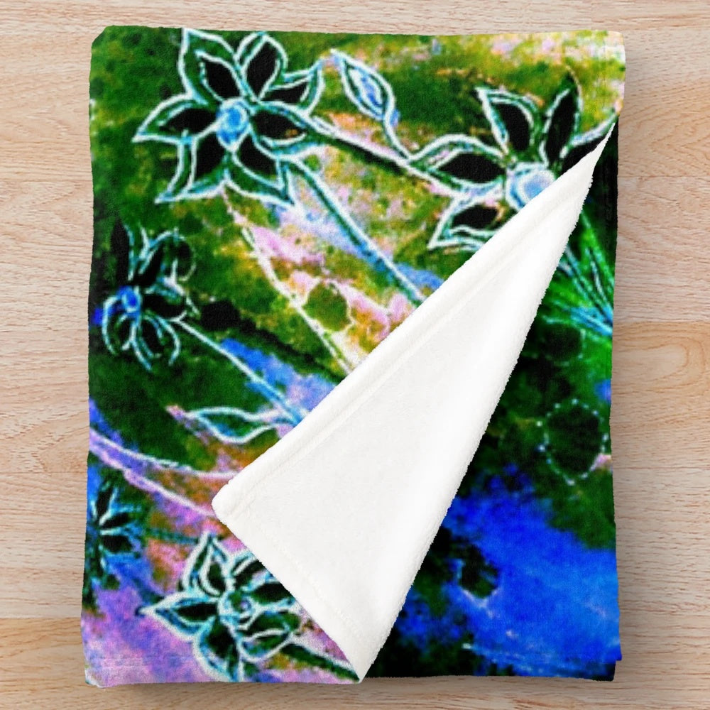 Angel Dragonfly Plush Blanket with Floral and Nature Motifs