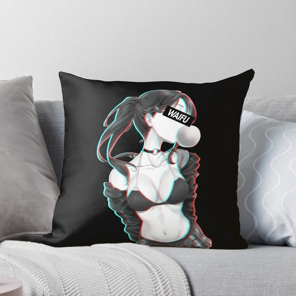 Soft, plush anime girl waifu pillow featuring a captivating design for an immersive aesthetic experience.