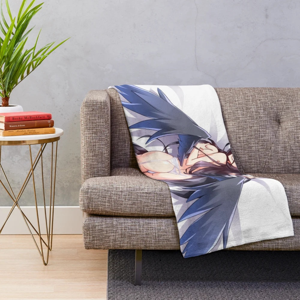 Cozy anime-themed plush blanket featuring beautiful and captivating female characters