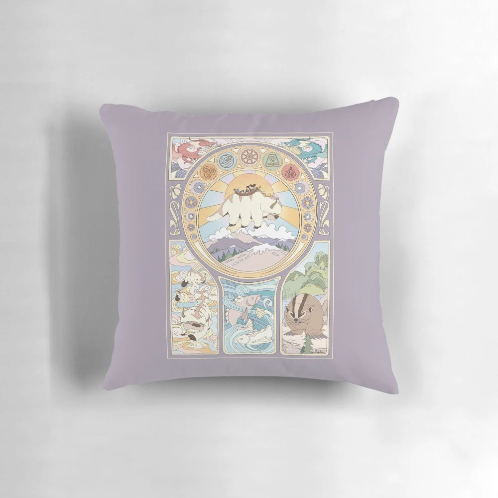 Beautifully designed art nouveau pillow showcasing the iconic characters and elements from Avatar: The Last Airbender