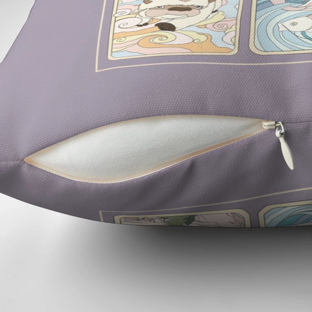 Beautifully designed art nouveau pillow showcasing the iconic characters and elements from Avatar: The Last Airbender