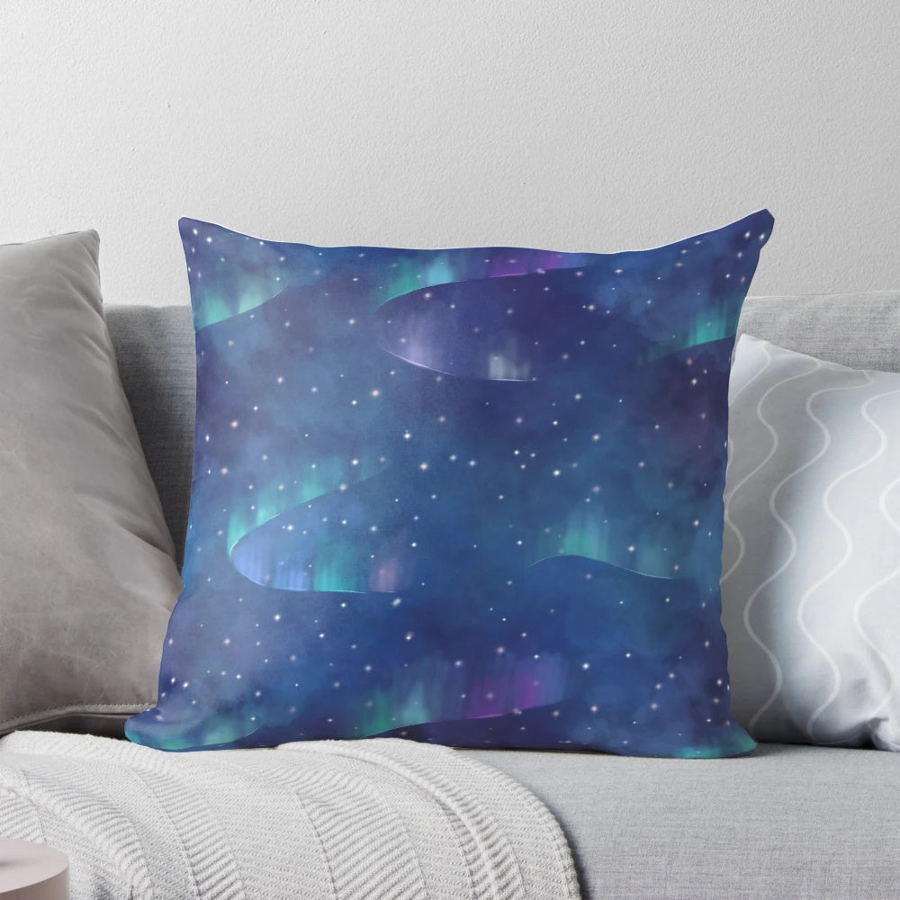 Vibrant Aurora Borealis Pillow depicting the stunning natural phenomenon of the northern lights