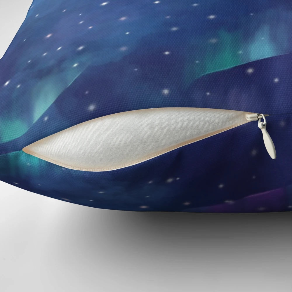 Vibrant Aurora Borealis Pillow depicting the stunning natural phenomenon of the northern lights