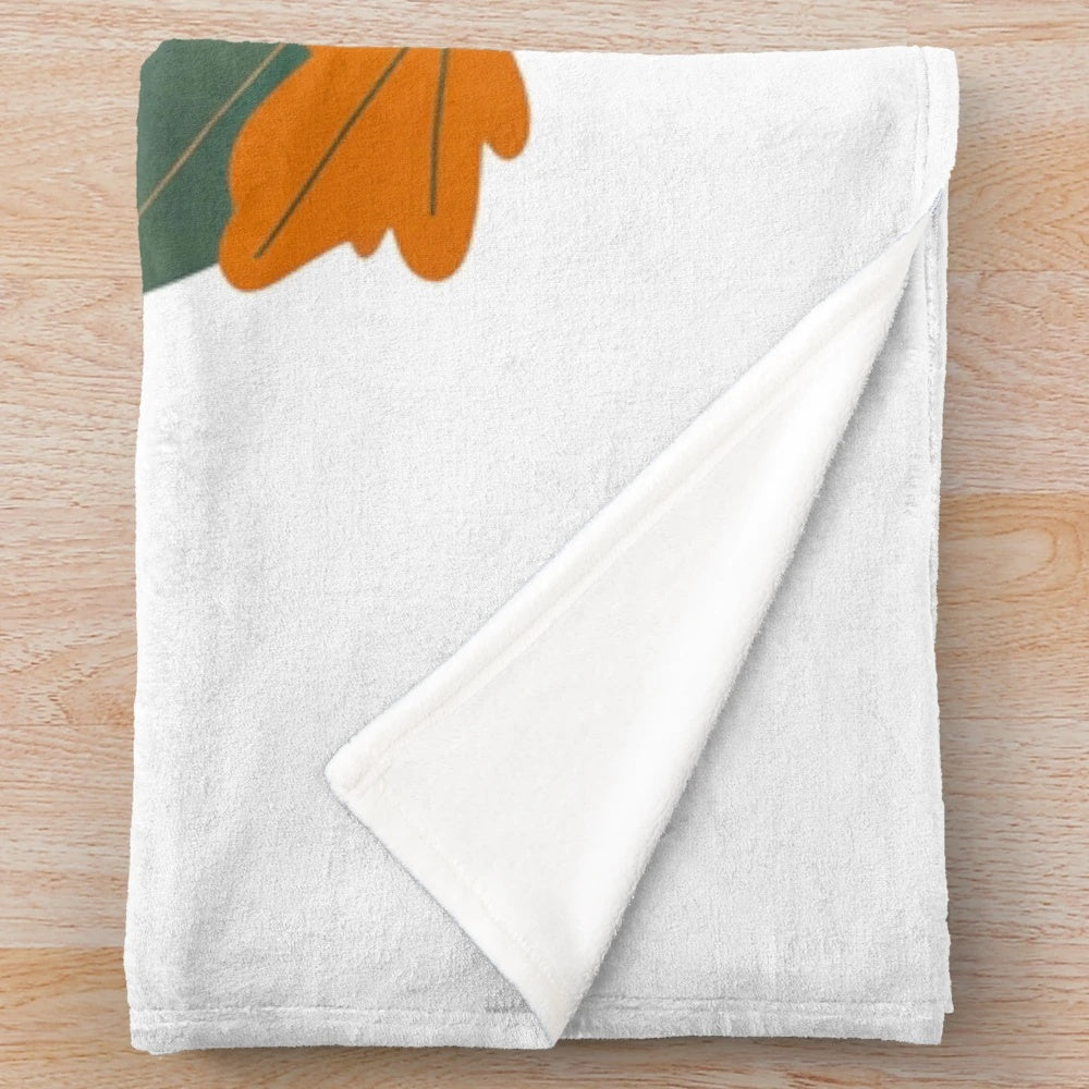 Autumnal wildlife-themed plush blanket with squirrel, leaves, and watercolor art