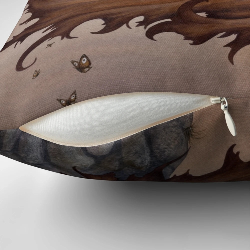 Decorative autumn fairy pillow with butterflies designed by artist Amy Brown