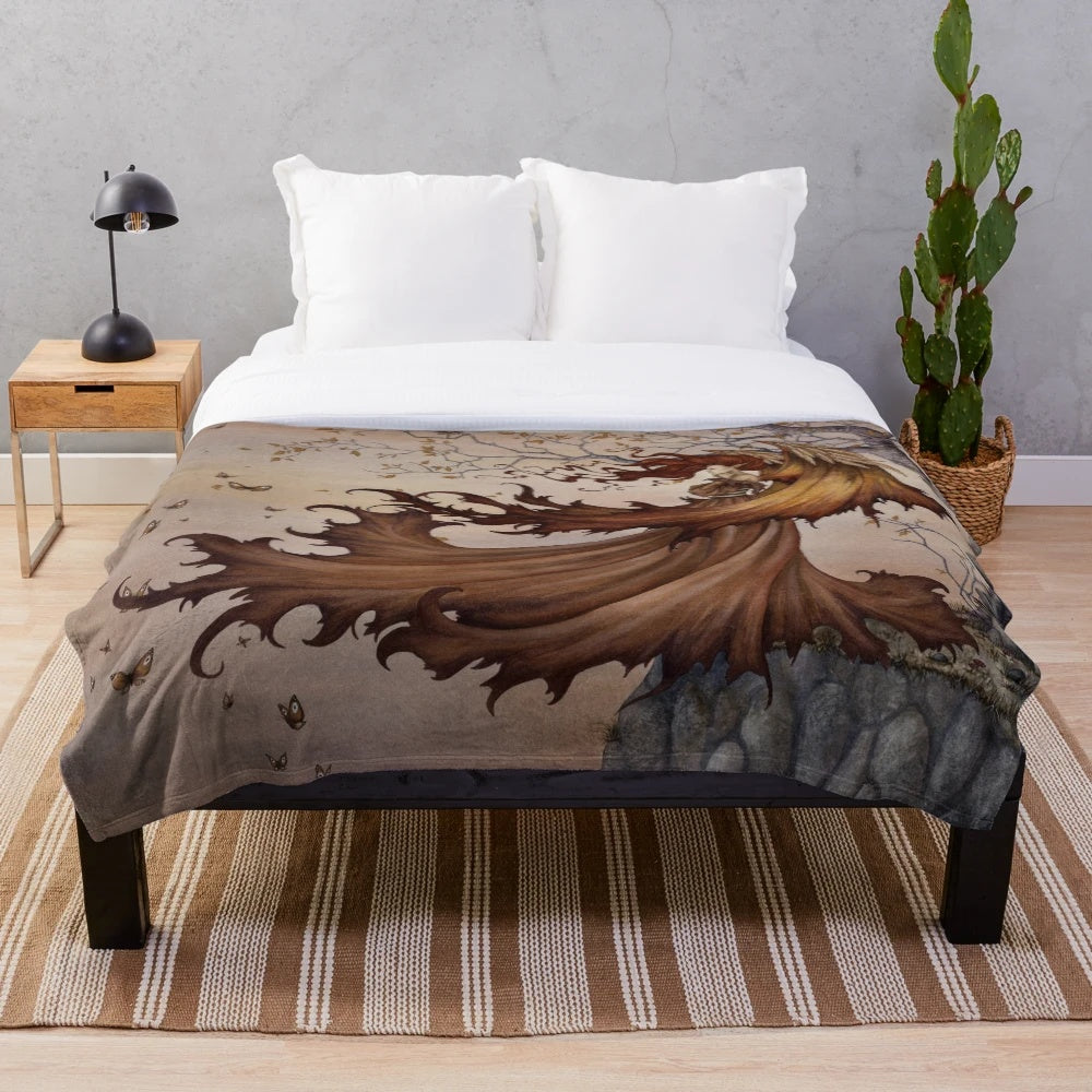 Autumn plush blanket with fairy design