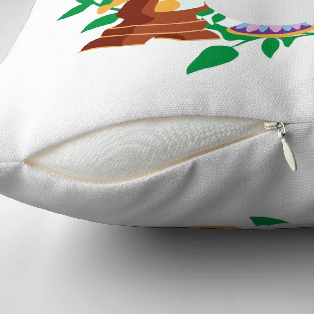 Detailed illustration of Lumiere the candelabra from Beauty and the Beast on a decorative throw pillow