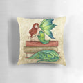 Cozy green fairy pillow with whimsical fantasy creatures for reading and relaxation