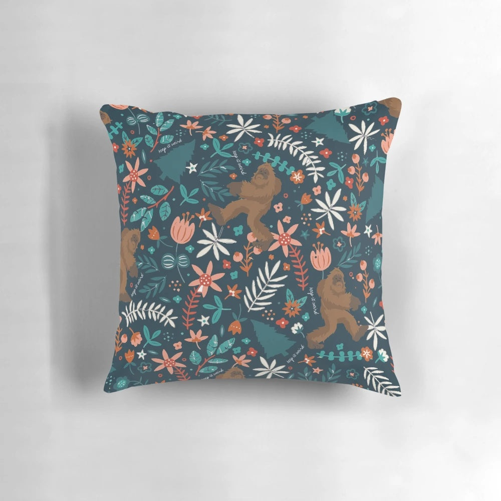 Colorful floral pattern featuring a hidden bigfoot figure, perfect for paranormal enthusiasts and nature lovers.