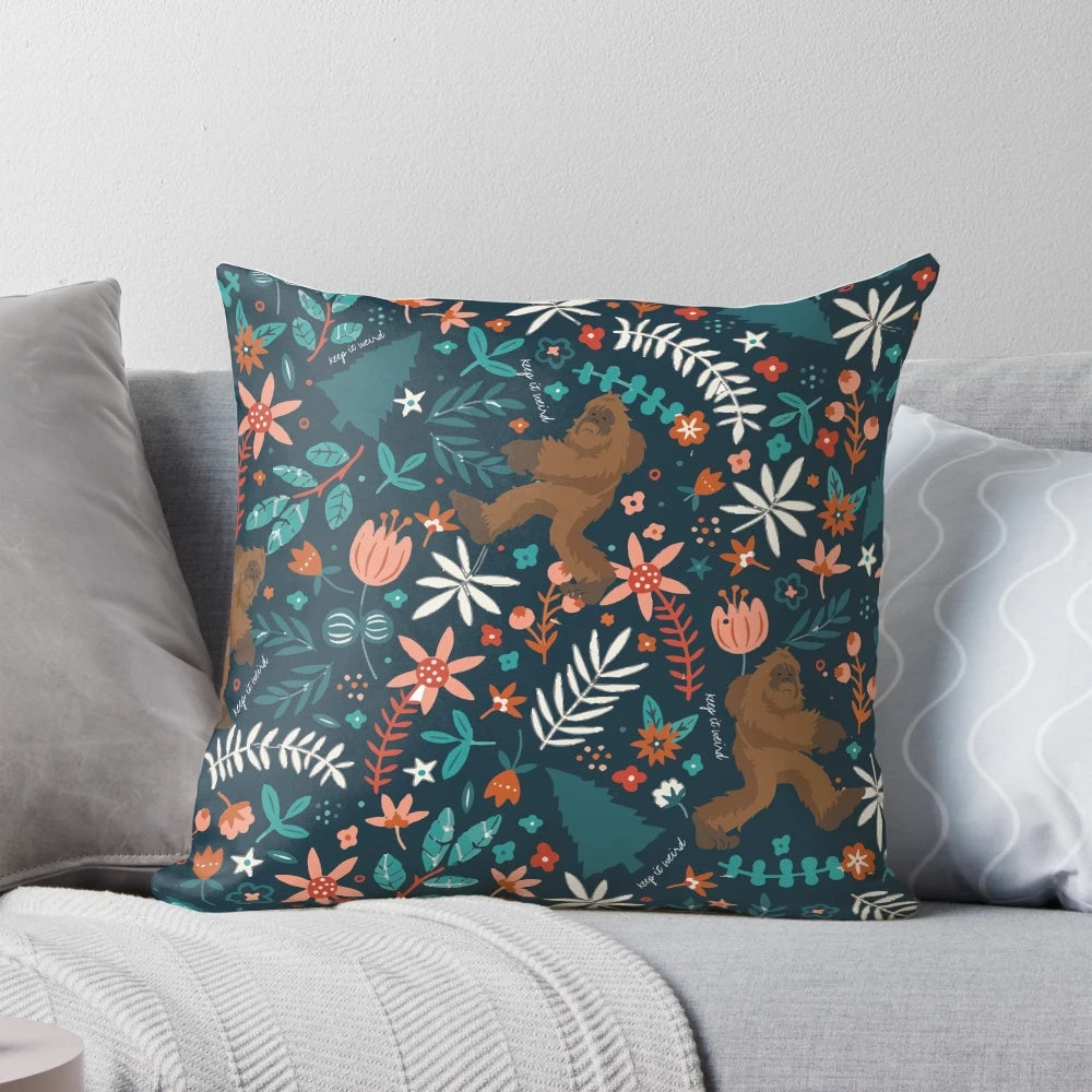 Colorful floral pattern featuring a hidden bigfoot figure, perfect for paranormal enthusiasts and nature lovers.