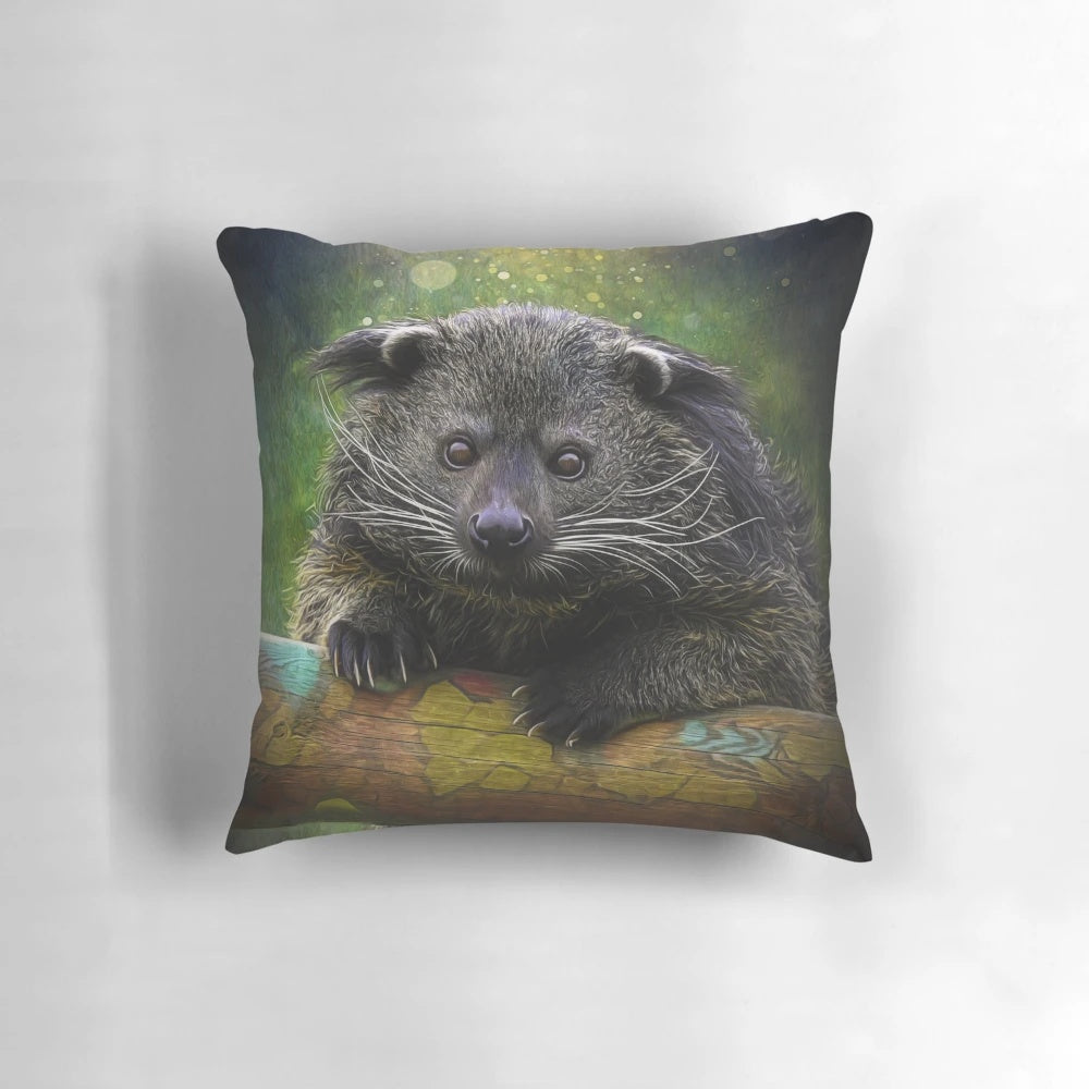 Cozy Binturong Pillow featuring the Unique and Endangered Bearcat