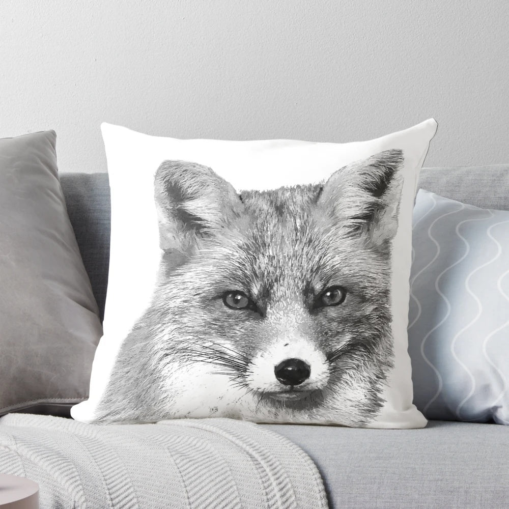 Artistic photograph of a curious black and white fox peeking out from the forest