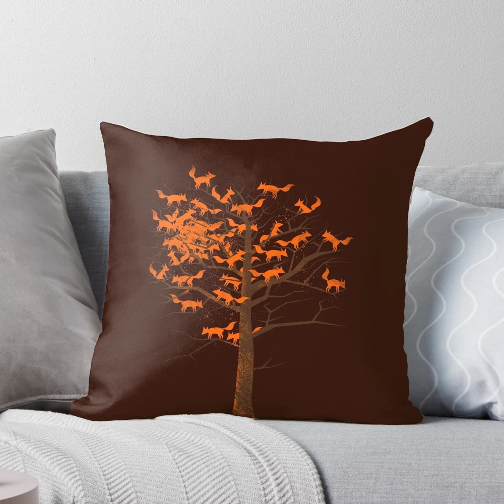 Vibrant orange and ginger fox nestled in an autumnal tree, creating a magical and mysterious optical illusion for your home.