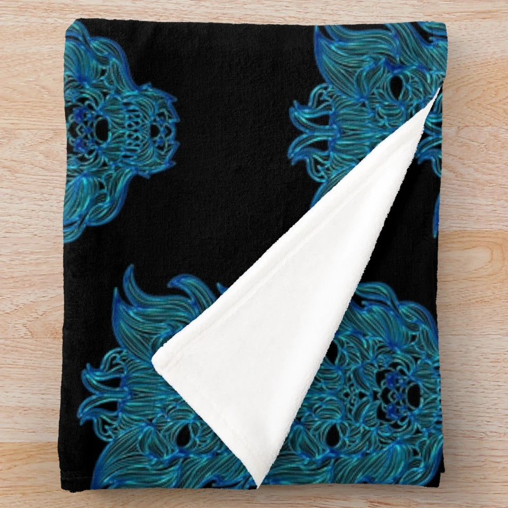 Blue dragon head plush blanket