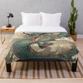 Blue dragon plush blanket with Asian-inspired artwork