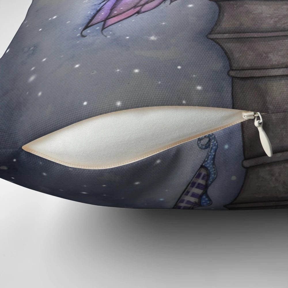 Whimsical blue fairy floating in front of a night sky with stars and a crescent moon, by fantasy artist Molly Harrison.