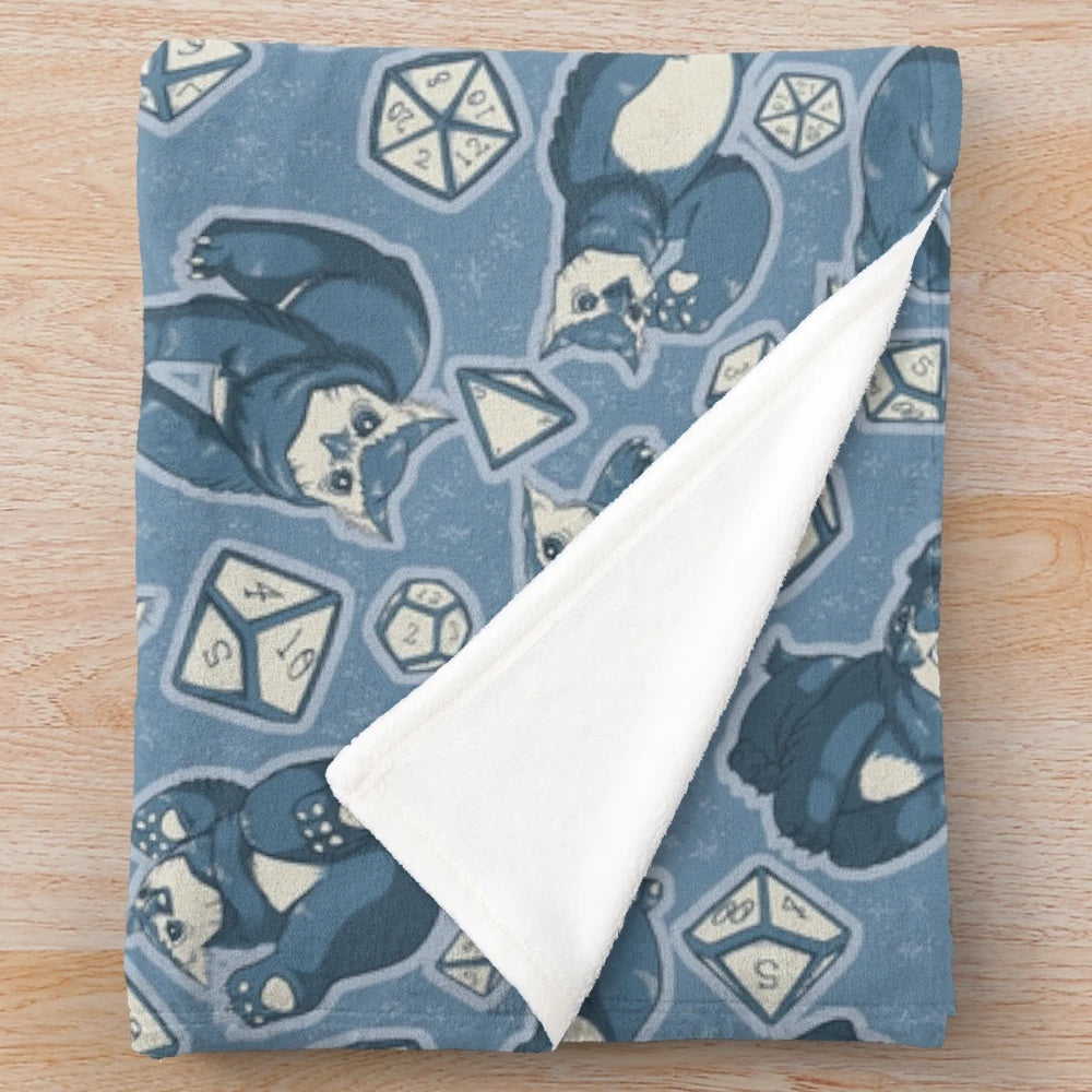 Blue owlbear plush blanket with fantasy design