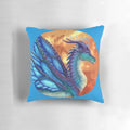 Soft, plush blue pillow featuring a fantasy butterfly and dragon design