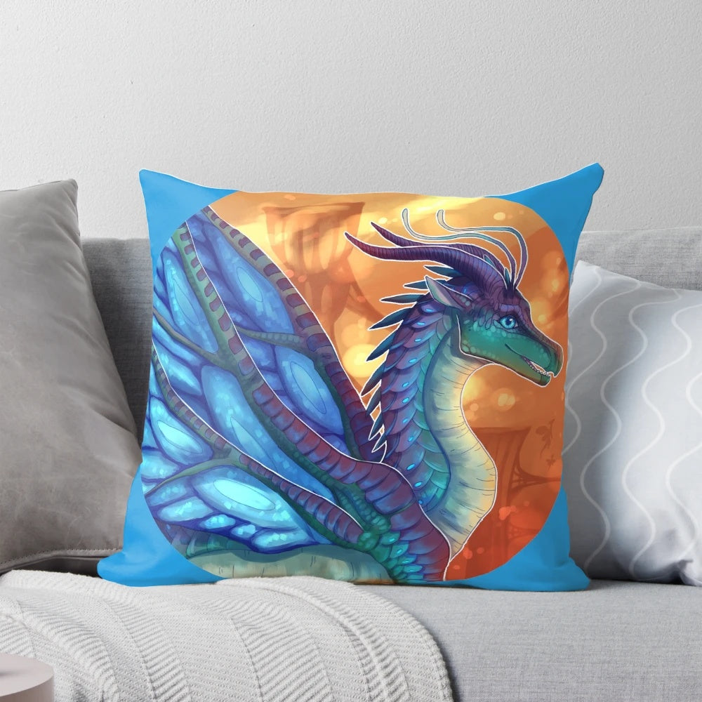 Soft, plush blue pillow featuring a fantasy butterfly and dragon design