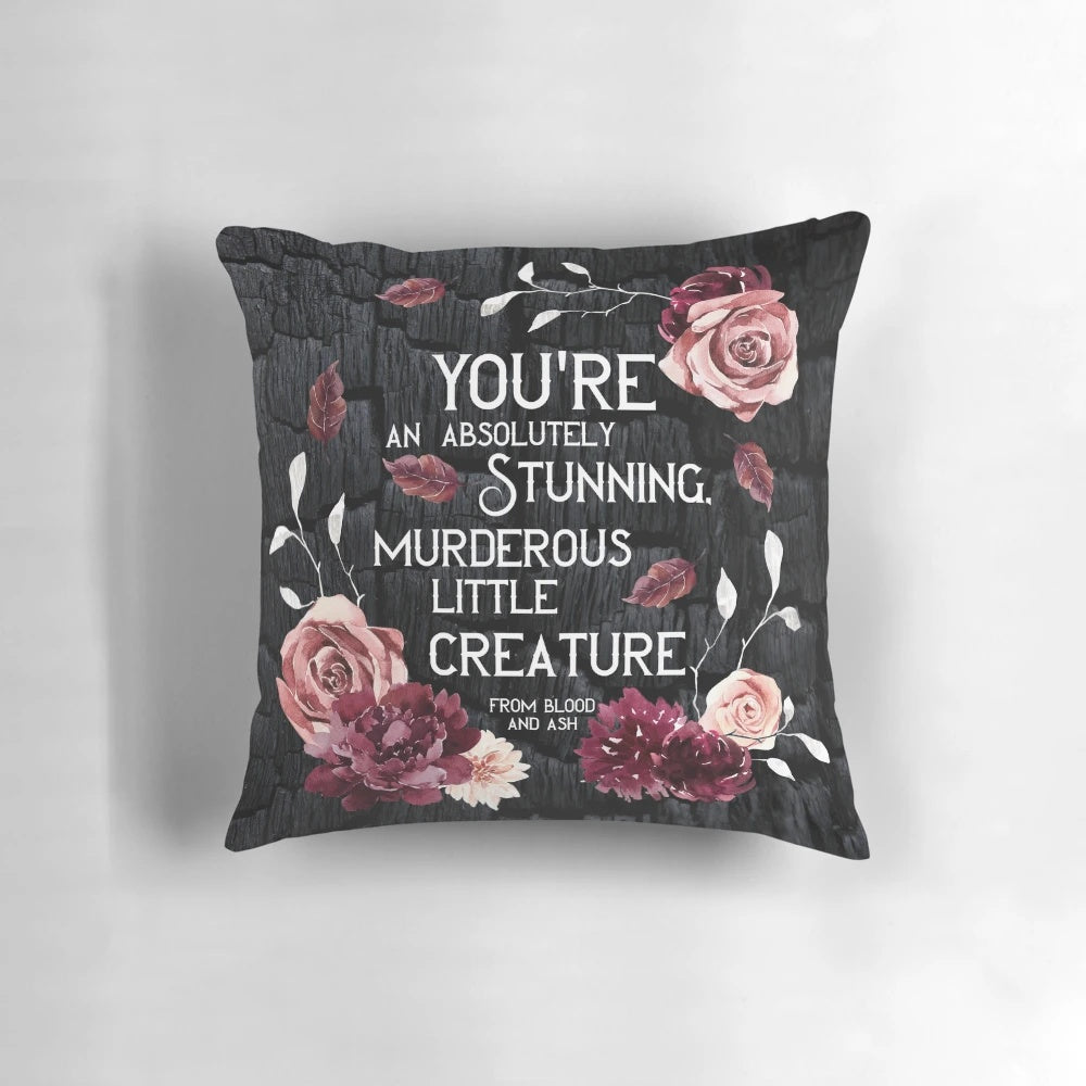 Enchanting book-themed pillow featuring a quote from the "From Blood and Ash" fantasy series by Jennifer L. Armentrout.