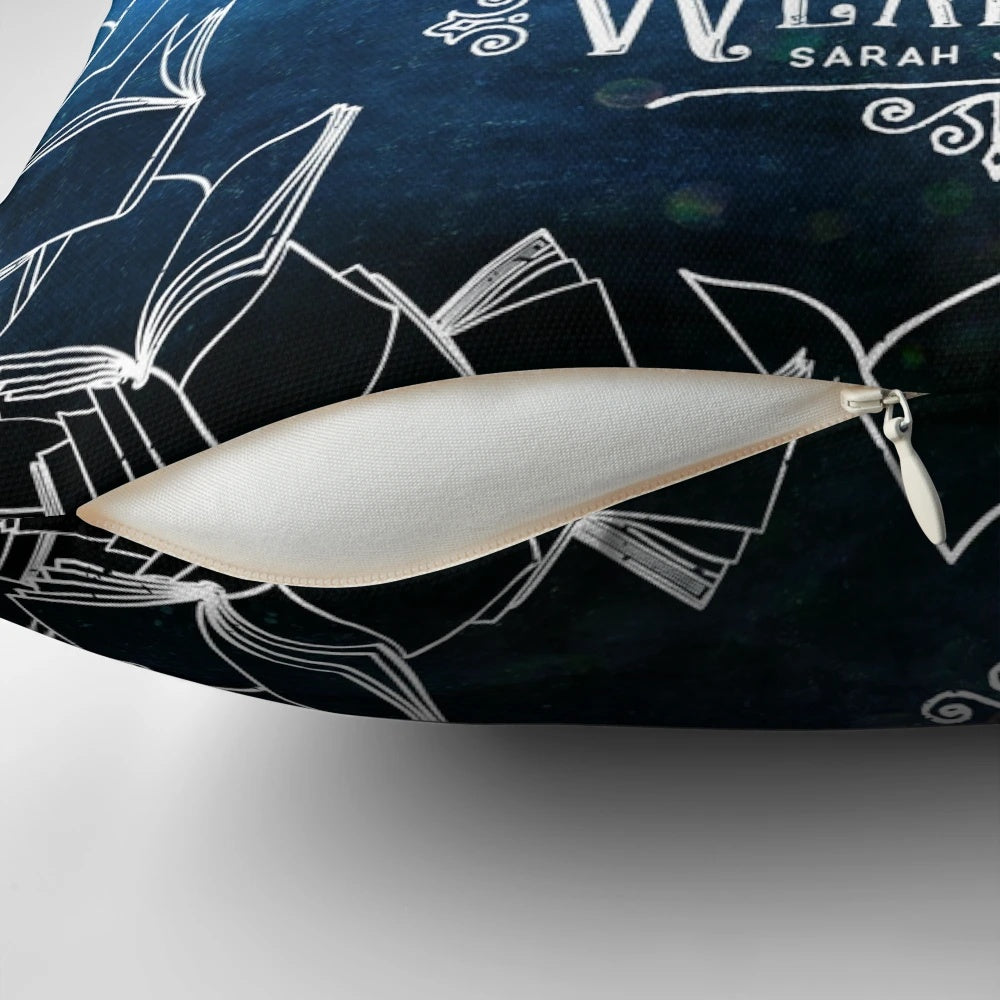 A cozy and beautiful pillow featuring a watercolor illustration of birds flying across a starry night sky, with inspirational words and typography.