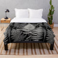 Botanical ferns plush blanket featuring a vintage, black and white design