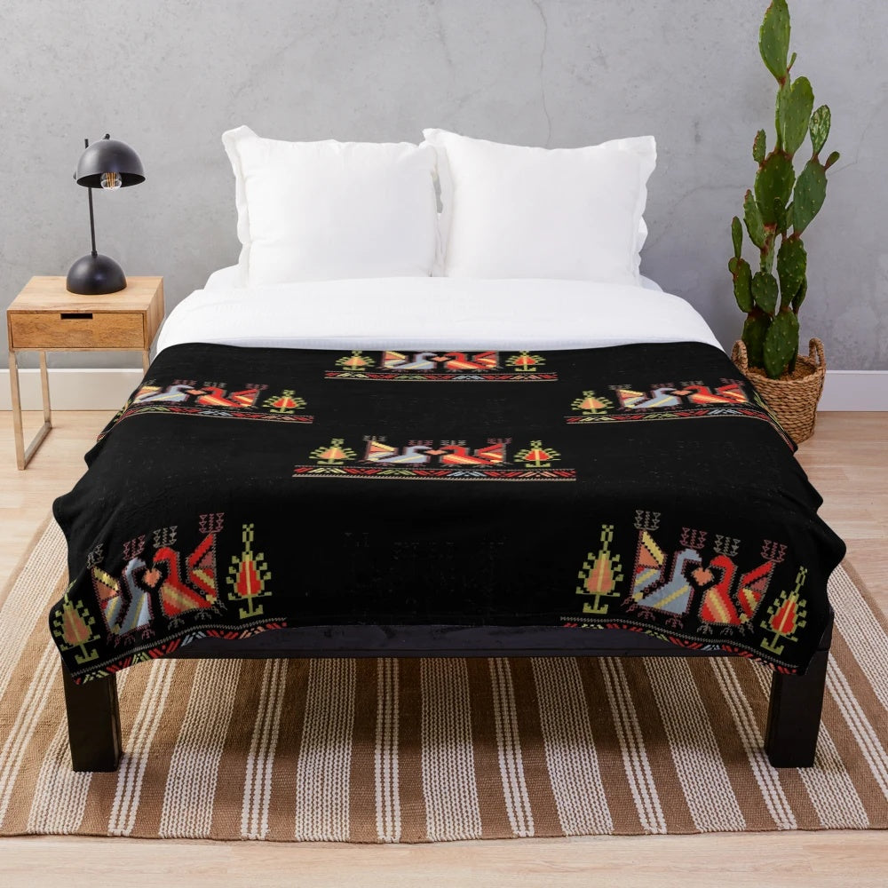Bulgarian folk art inspired plush floral blanket