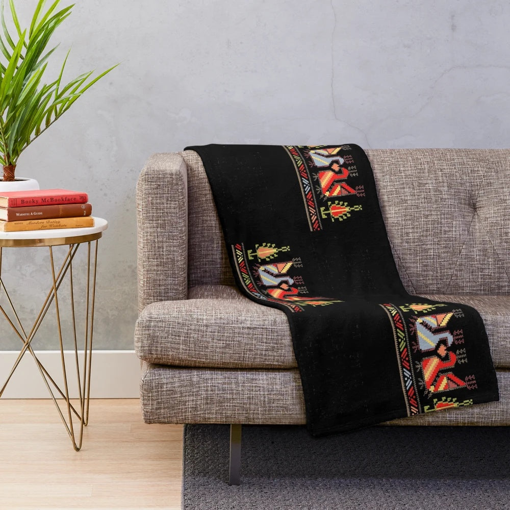 Bulgarian folk art inspired plush floral blanket