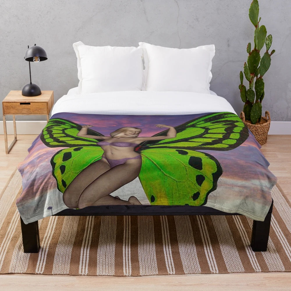 Colorful butterfly plush blanket with nature-inspired patterns