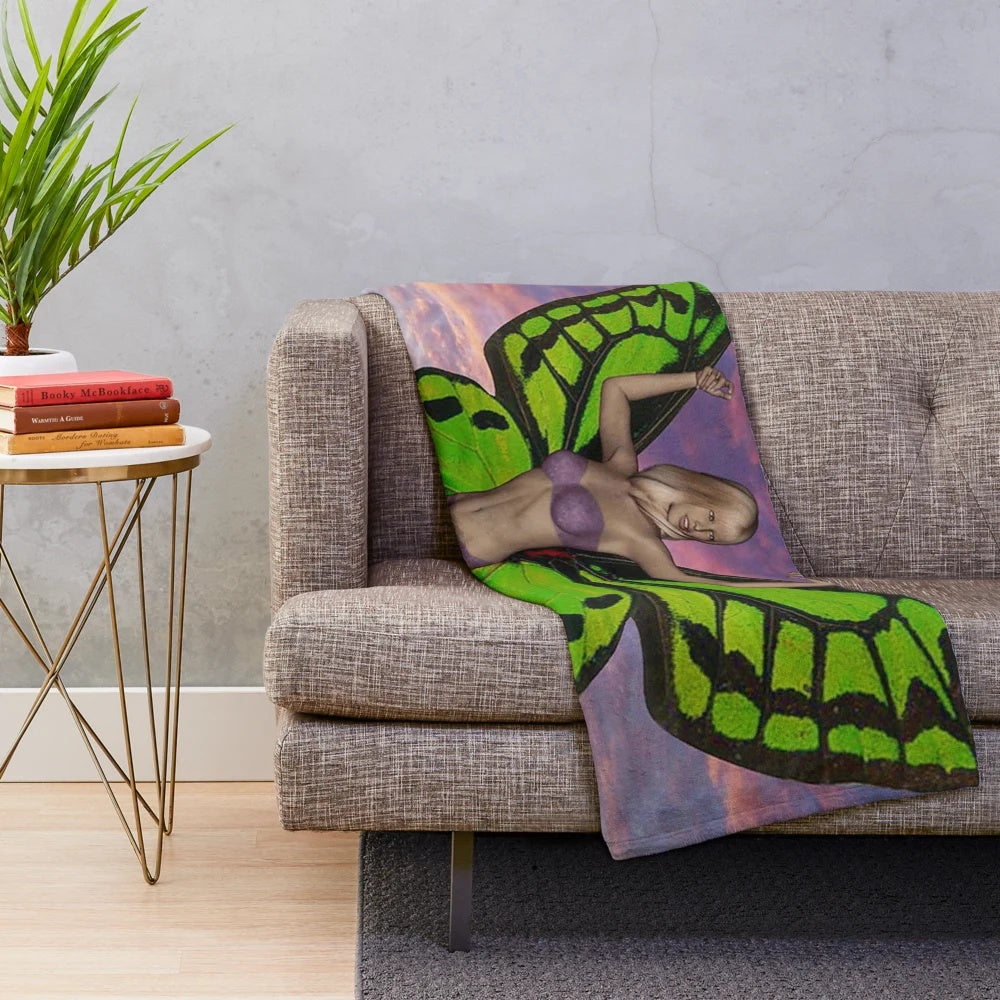 Colorful butterfly plush blanket with nature-inspired patterns
