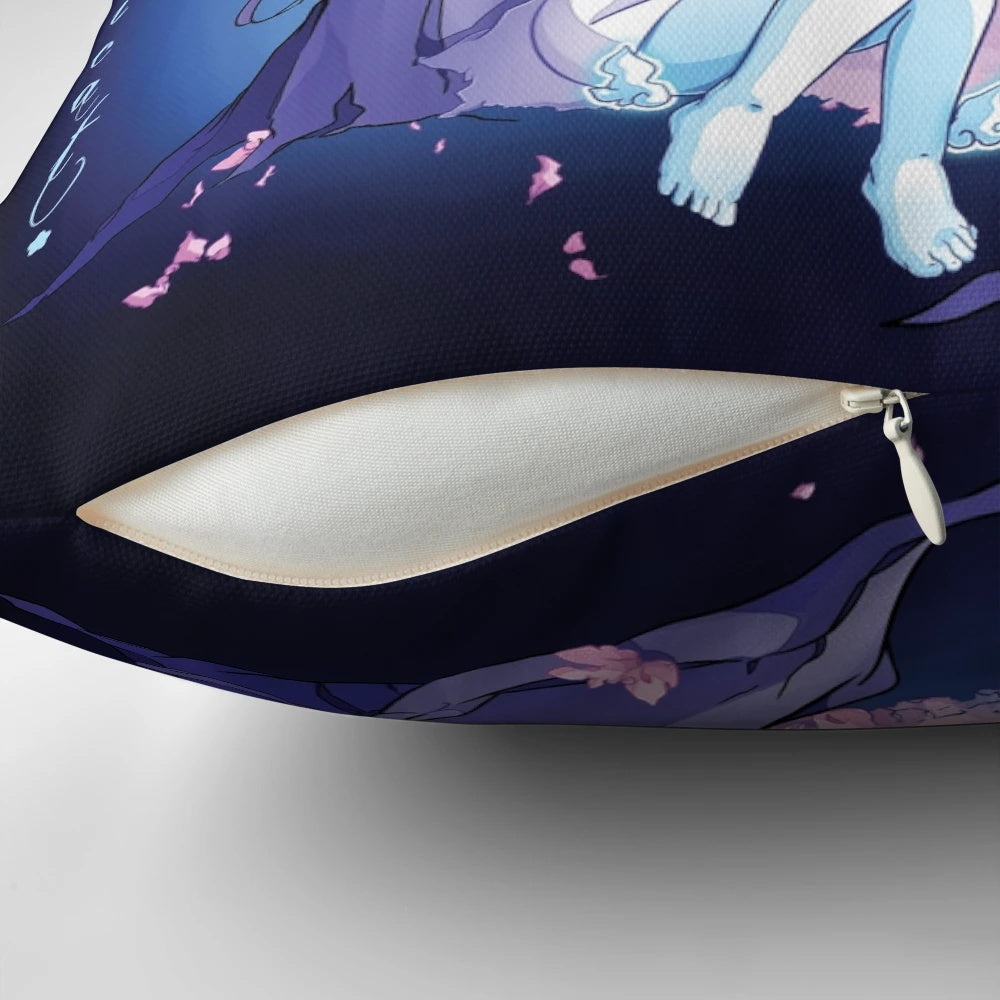 Vibrant CandiCat Ghost Girl and Ghost Cats decorative anime-inspired pillow