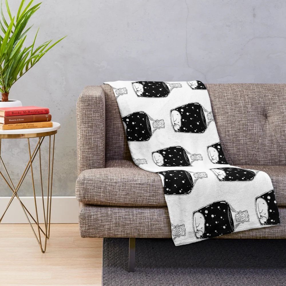 Whimsical cat in bottle plush blanket