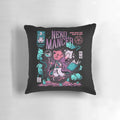 Illustration of a cute cat-inspired pillow with a mystical, spooky design.