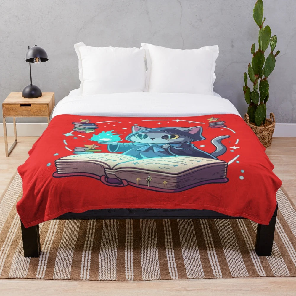 Cute cat mage plush blanket with magical design
