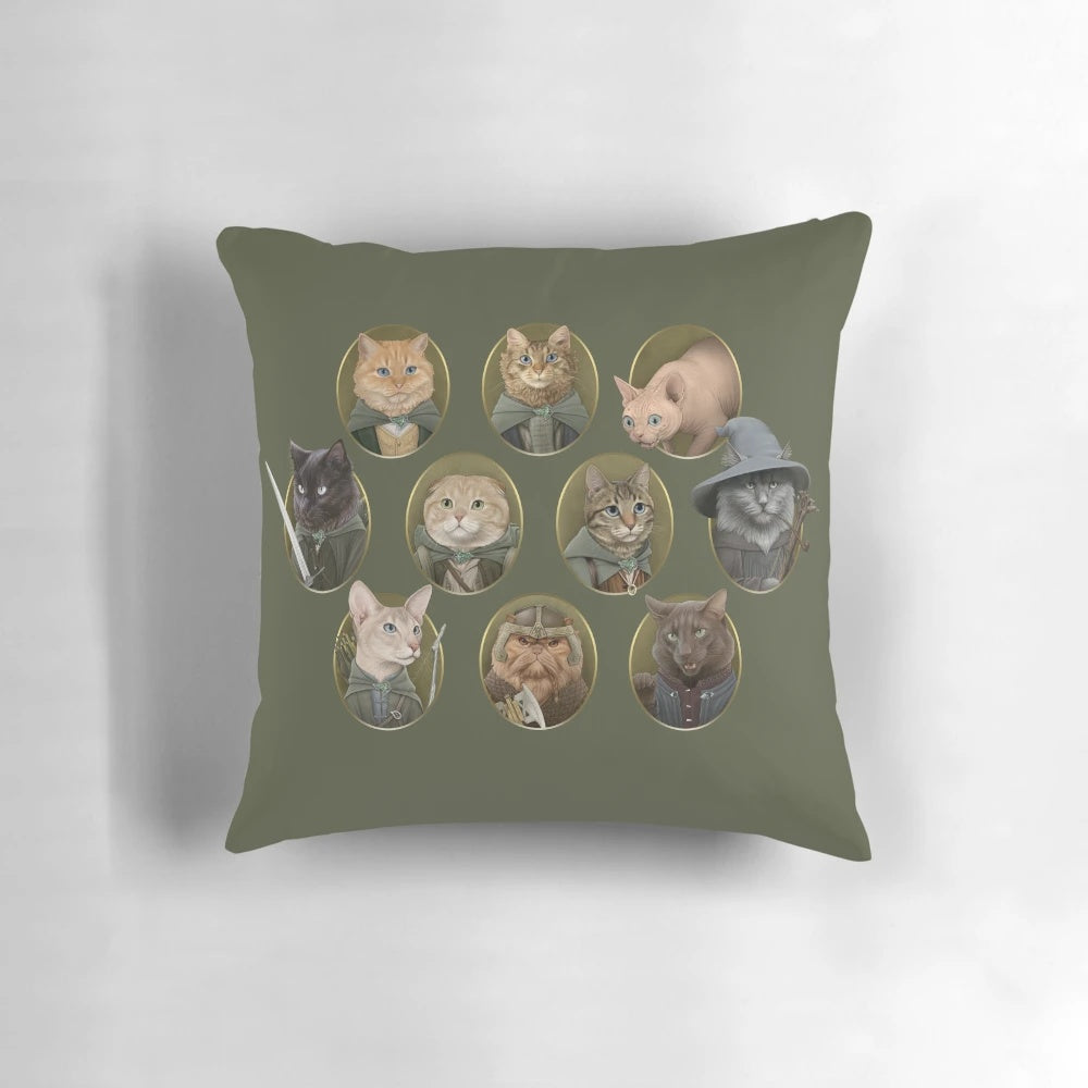 Captivating cat-themed pillow with a Lord of the Rings design, perfect for cat lovers and home decor enthusiasts.