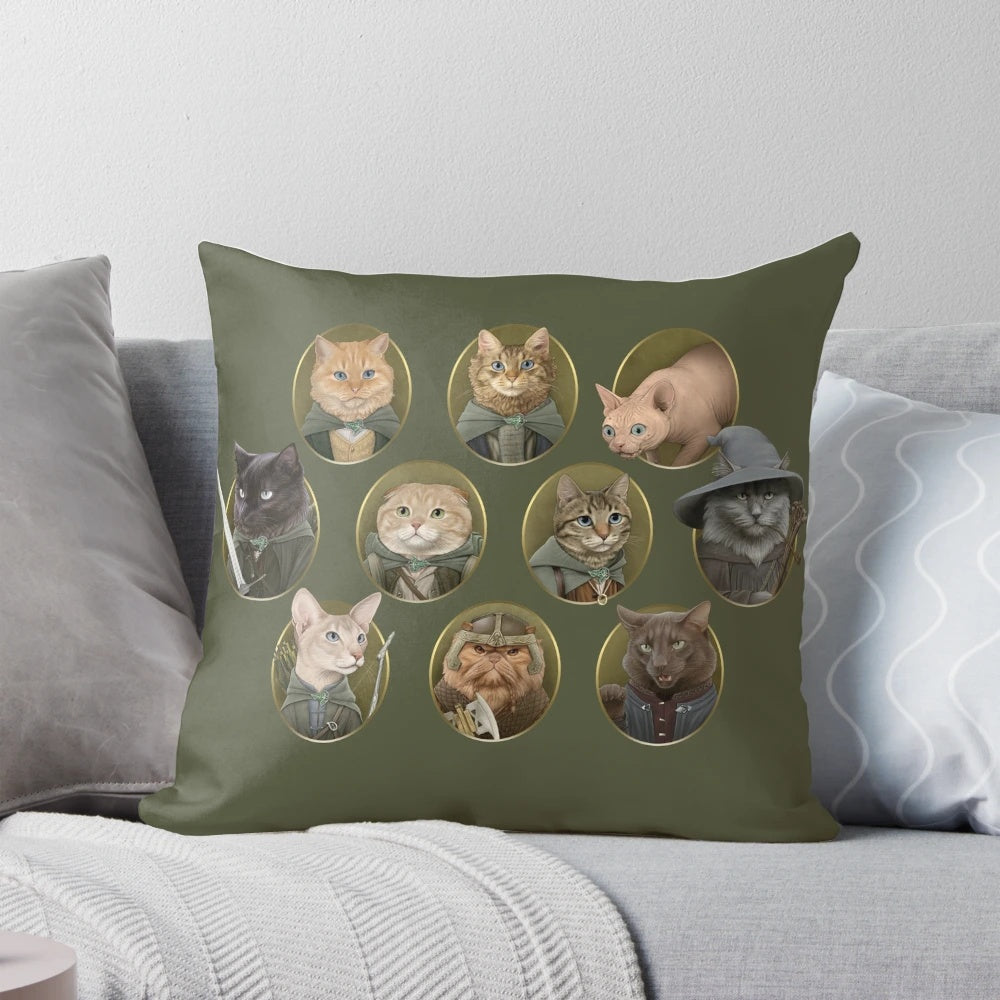 Captivating cat-themed pillow with a Lord of the Rings design, perfect for cat lovers and home decor enthusiasts.